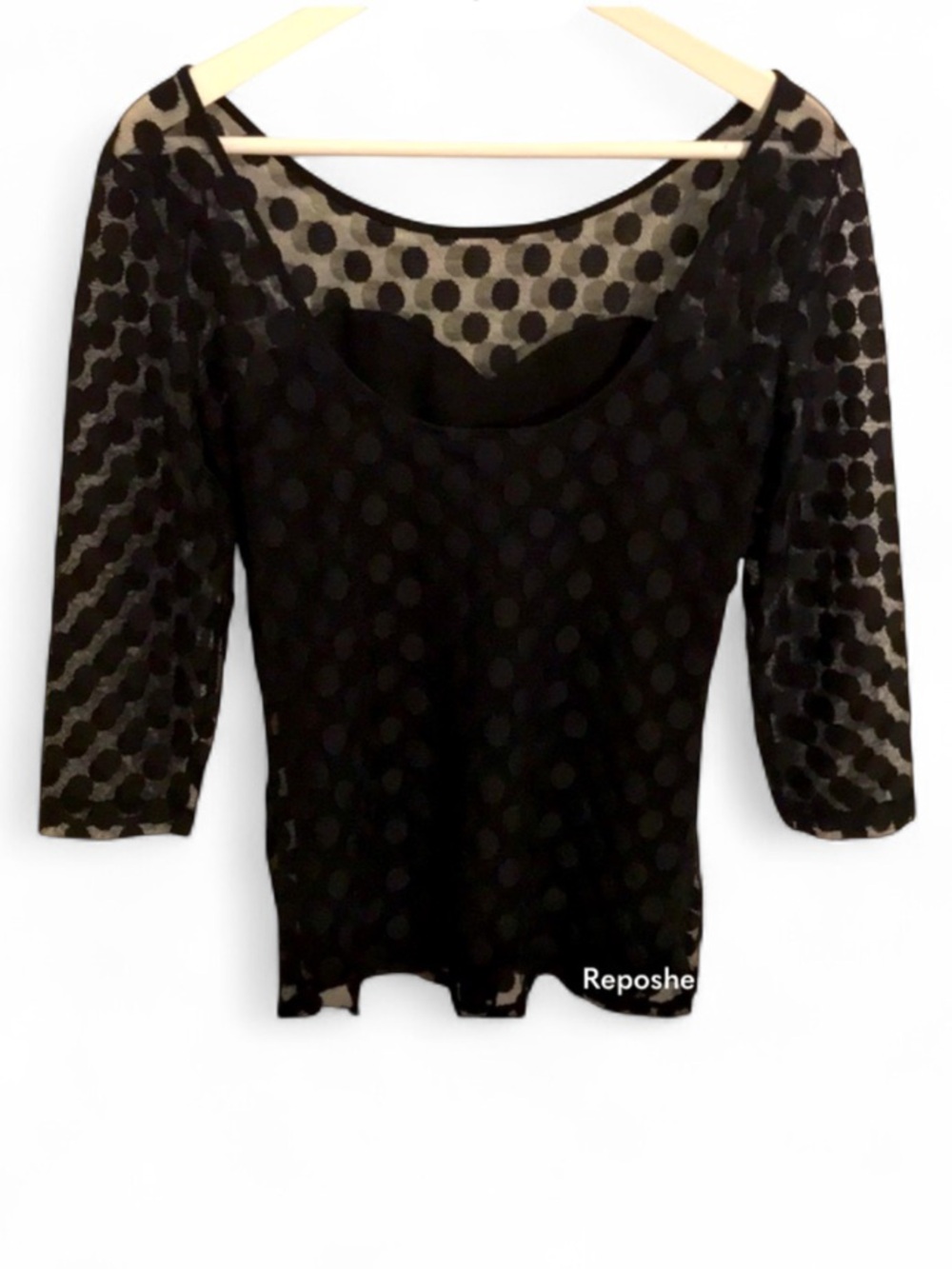Guess Black Polka Dot Long Sleeve Top